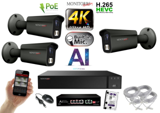 MS 4K IP 3 kamerový set so switchom 8 Mpix GTube (6379K3B) 